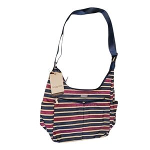 Baggallini Navy and Burgundy Striped Crossbody Bag